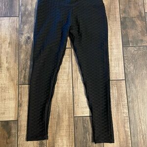Black Honeycomb Textured Leggings